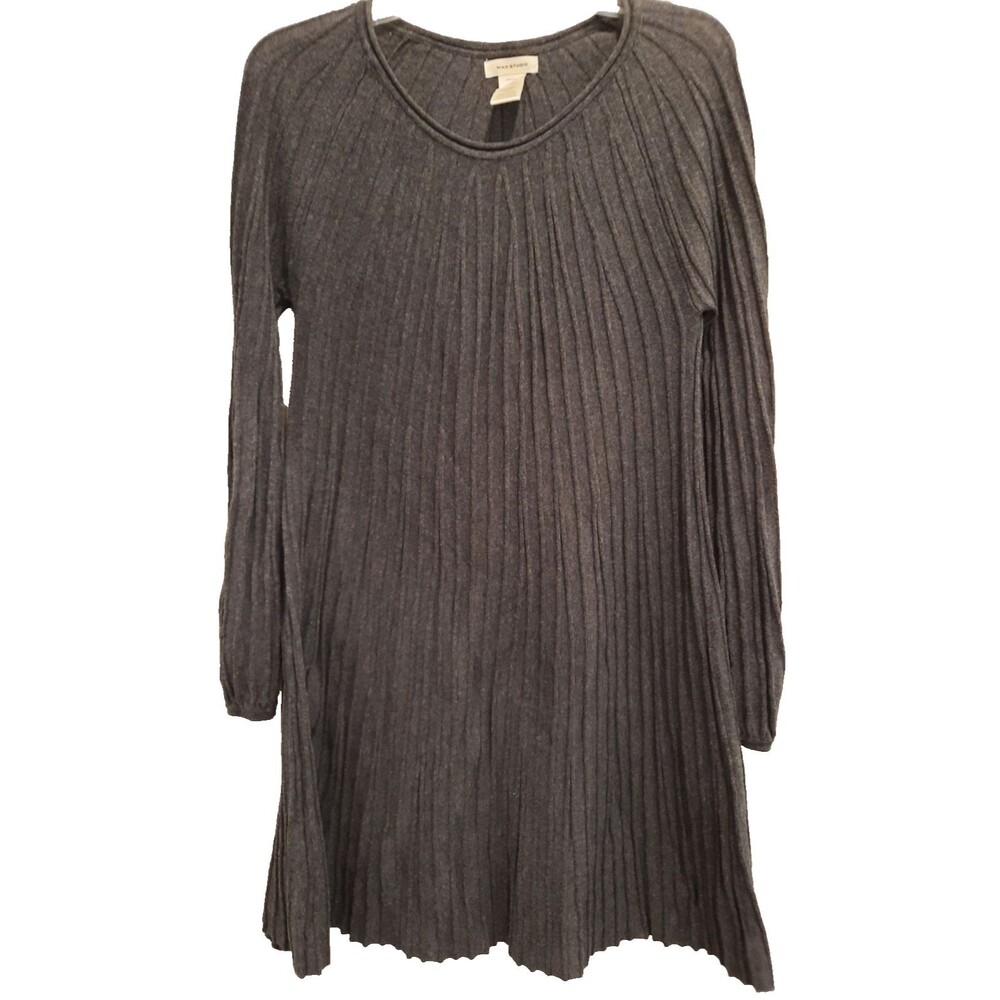 Max Studio Gray Sweater Dress Size Large Flare Skirt Knee Length Lantern Sleeves